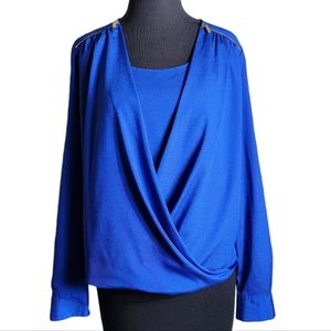 Calvin Klein faux wrap with attached cami blue long sleeve top size small